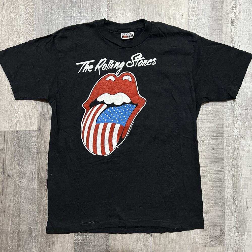 VTG The Rolling Stones 1981 Concert Band Tee Black 80s USA Mick Jagger Size L